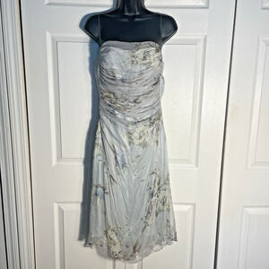 Vintage‎ Y2K Elie Tahari Dress Women 10 Blue Floral Dainty Silk Ruched Fairycore